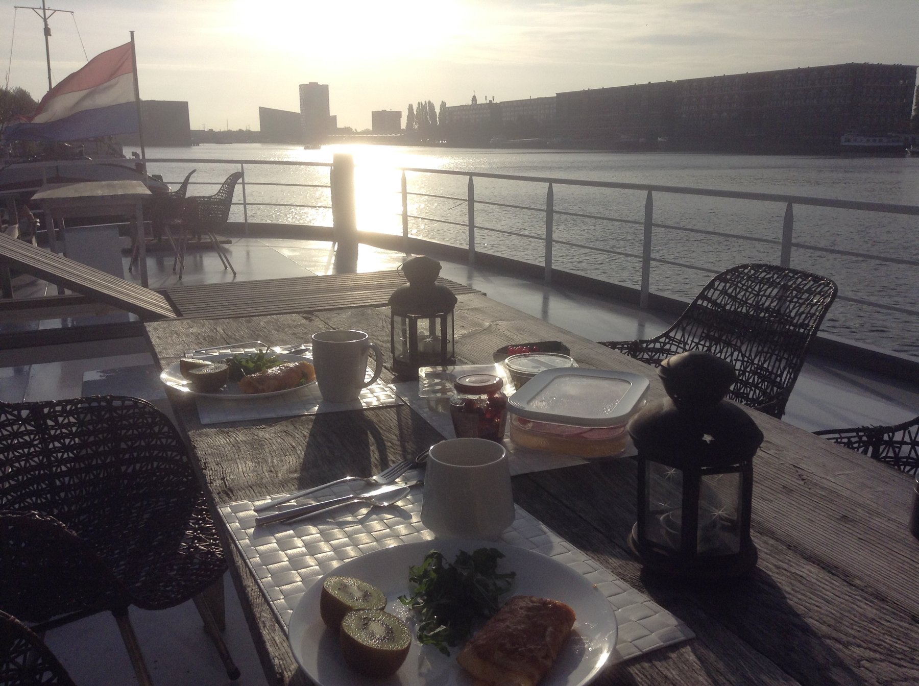 Breakfast on a houseboat deck